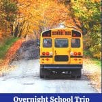 a pinterest image of a school bus driving away