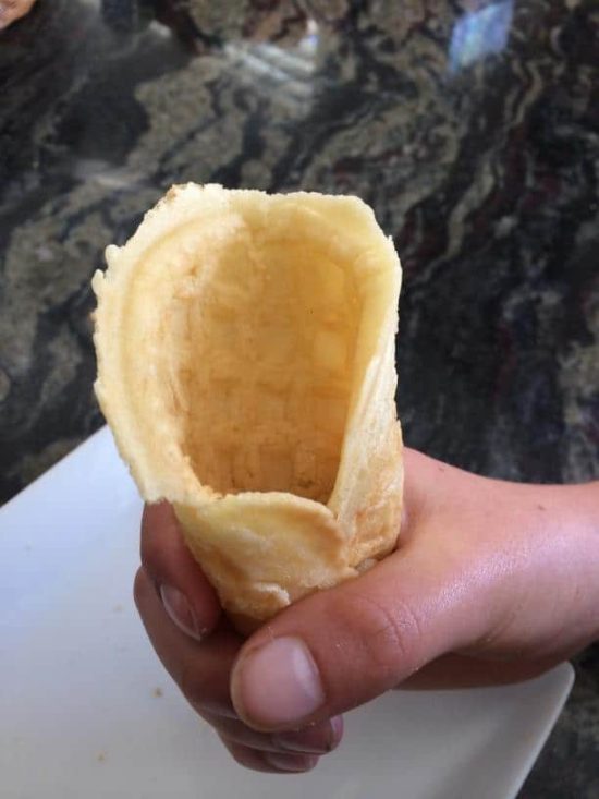 a gluten free waffle cone made from a gluten free waffle