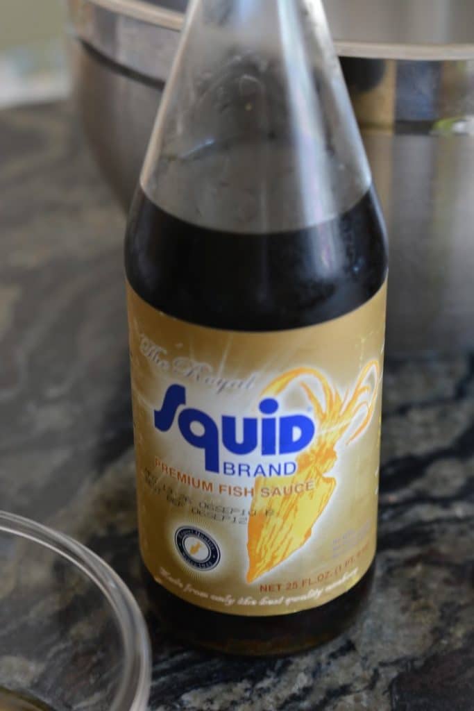 Squid brand fish sauce in a bottle.