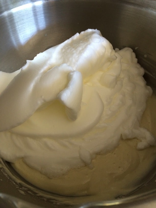 Fig cake meringue in batter.