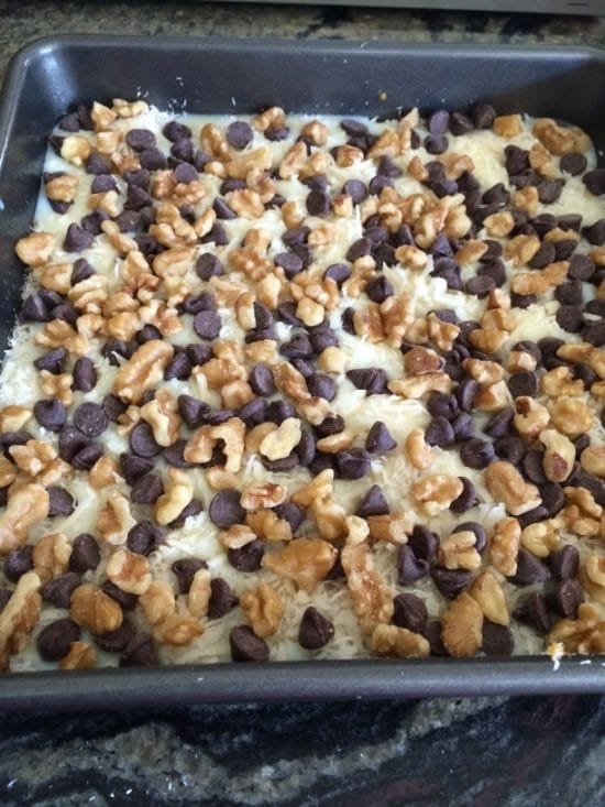 The chocolate chips and nuts layer.