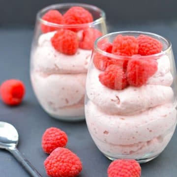 two glasses of fresh raspberry mousse