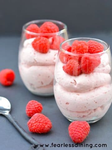 two glasses of fresh raspberry mousse