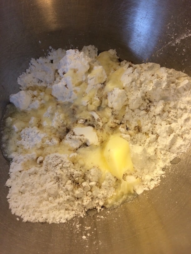 wet and dry ingredients in a bowl to make a gluten free pastry dough recipe