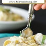 a pinterest collage image of the cod alfredo