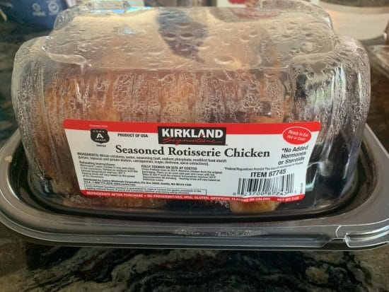 Costco rotisserie chicken in package.