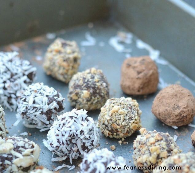 Super creamy dark chocolate truffles in a pan