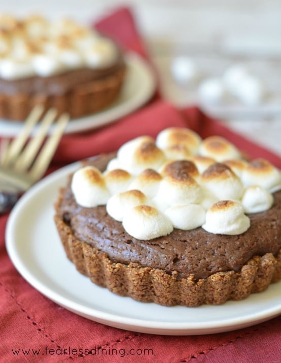 Gluten Free Chocolate Brownie S'Mores Tart on a plate