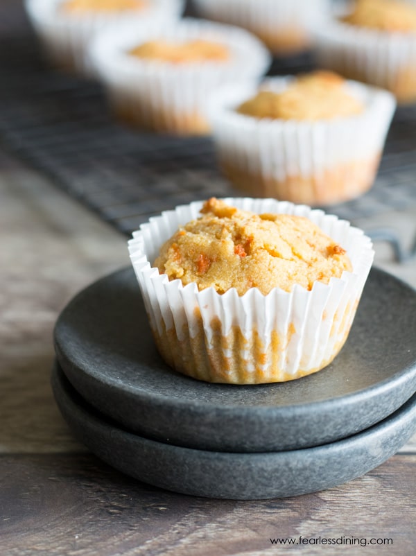 a paleo breakfast muffin on a charcoal colored mini plate.