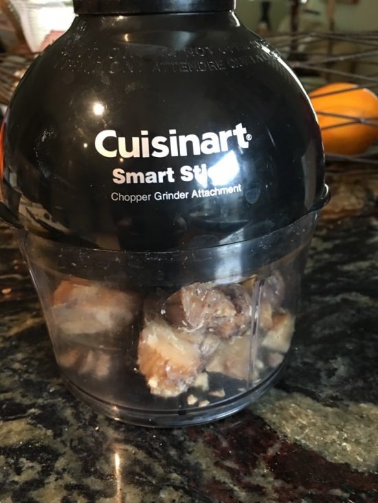 Cuisinart immersion blender grinding up the chestnuts.