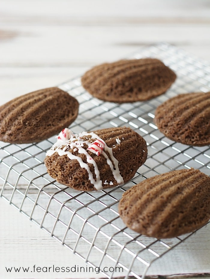 Gluten Free Peppermint Madeleines on a cooling rack.