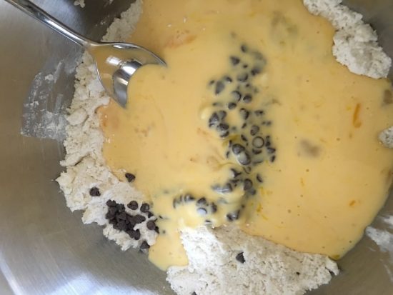 Wet and dry ingredients in a bowl