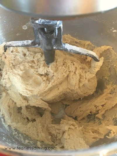 Dough mixing in a mixer.