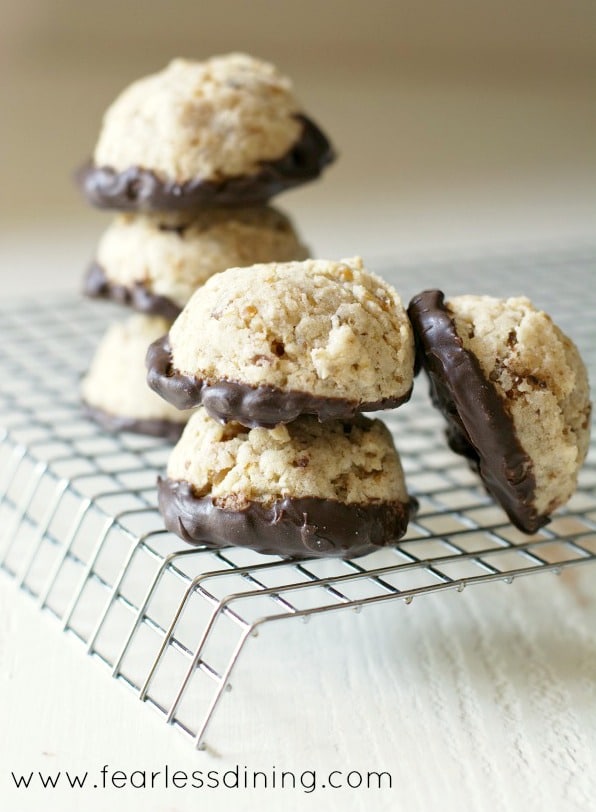 Chestnut cookies stacks on a cooling rack