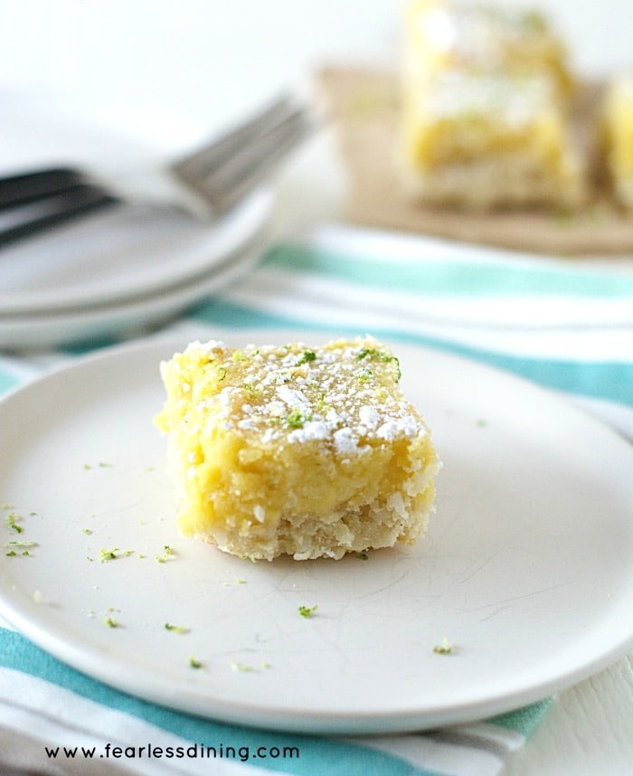 A lime bar on a white plate.