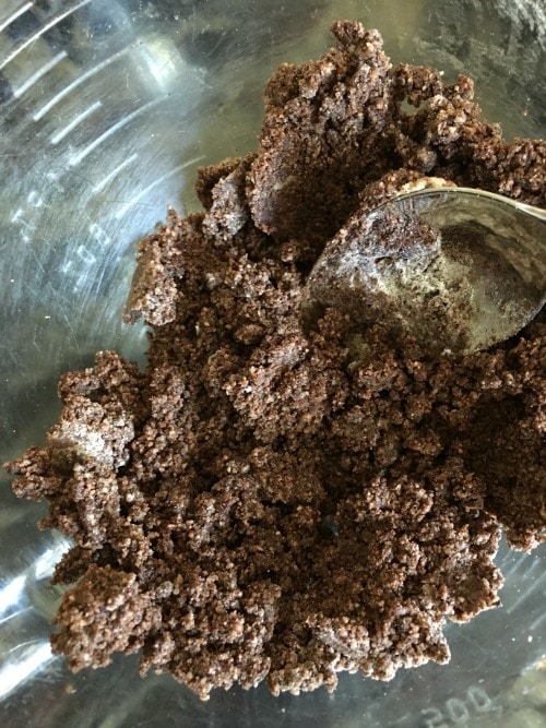 Chocolate almond crust in a bowl