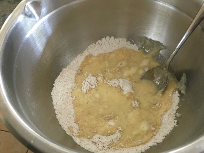 Biscuit topping ingredients in a large bowl.