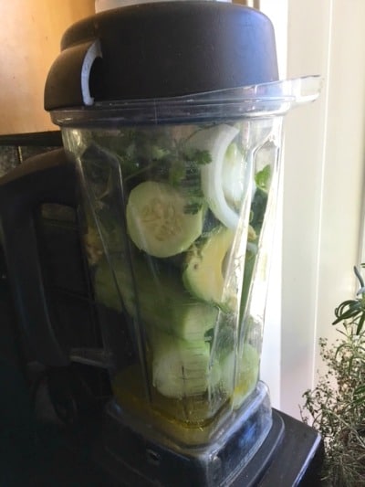 Cucumber Gazpacho in the blender, ready to blend.