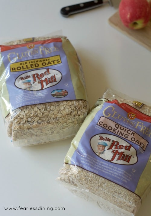 Bags of Bob's Red Mill gluten free rolled oats.