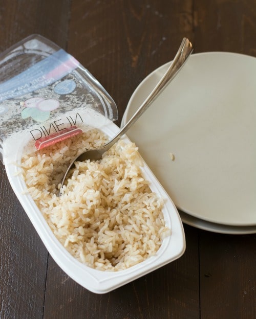 Veetee precooked rice in container.