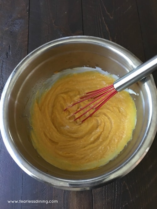 A photo of the butternut squash puree in a bowl.