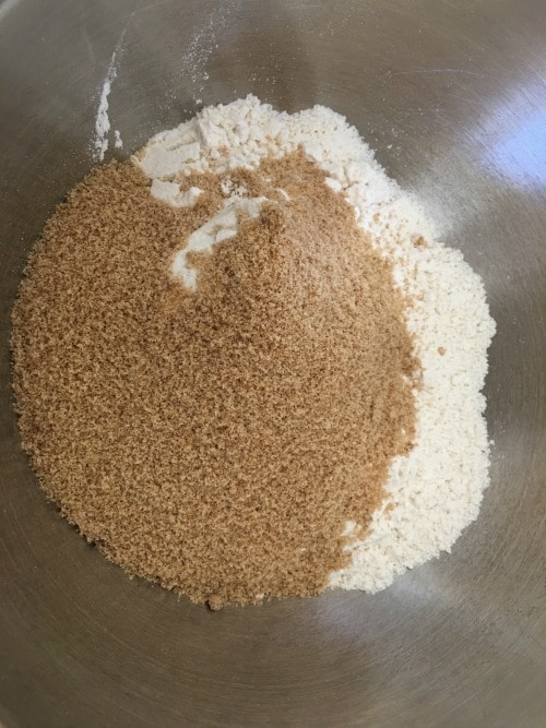 Dry ingredients in a large mixing bowl.