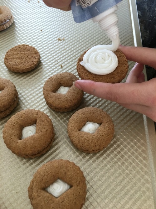Adding the frosting layer.