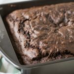 Devil's Food Cake baked in an 8x8 pan.