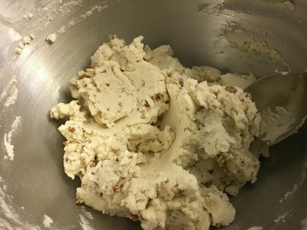 Tea cookie dough in the stand mixer bowl.