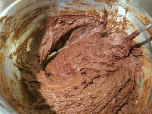 The devil's food cake batter in a bowl.