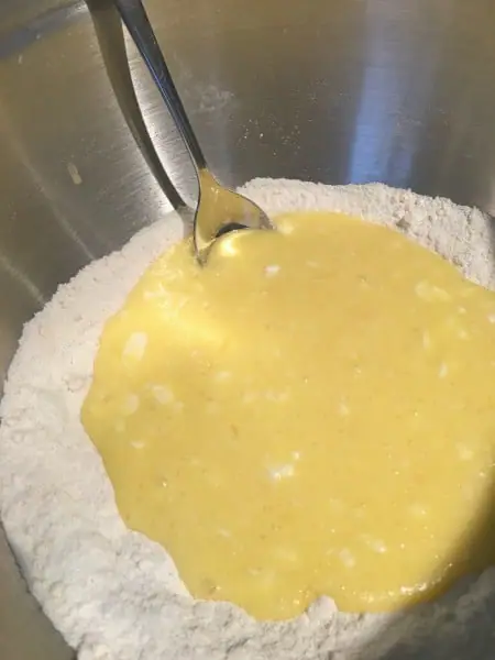 wet and dry ingredients in a bowl