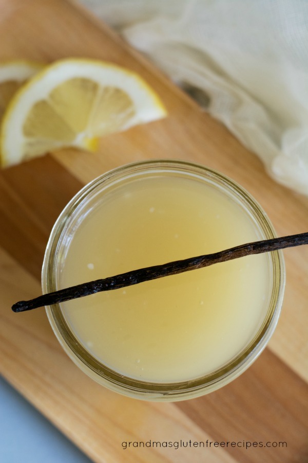 Top view of a jar of Delicious creamy homemade vanilla sauce.