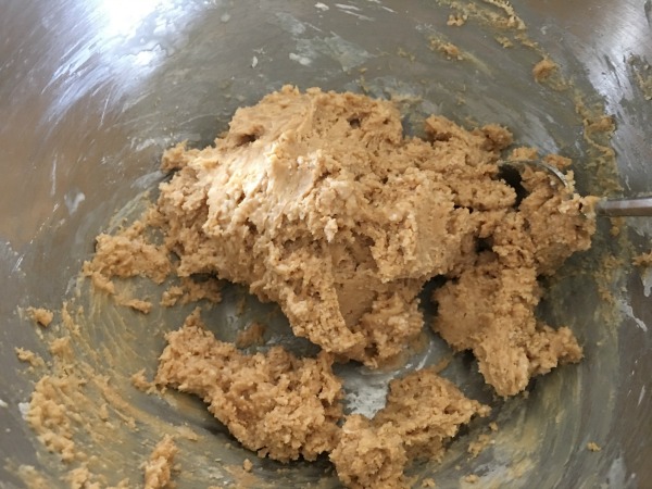 The peanut butter candy dough in the bowl.