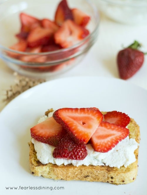 Add the strawberry layer to the French toast.