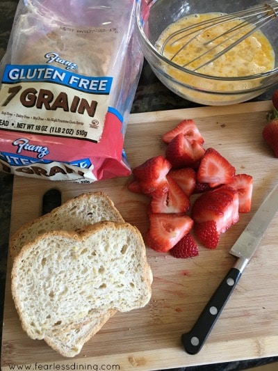 Stuffed French Toast ingredients on a cutting board.