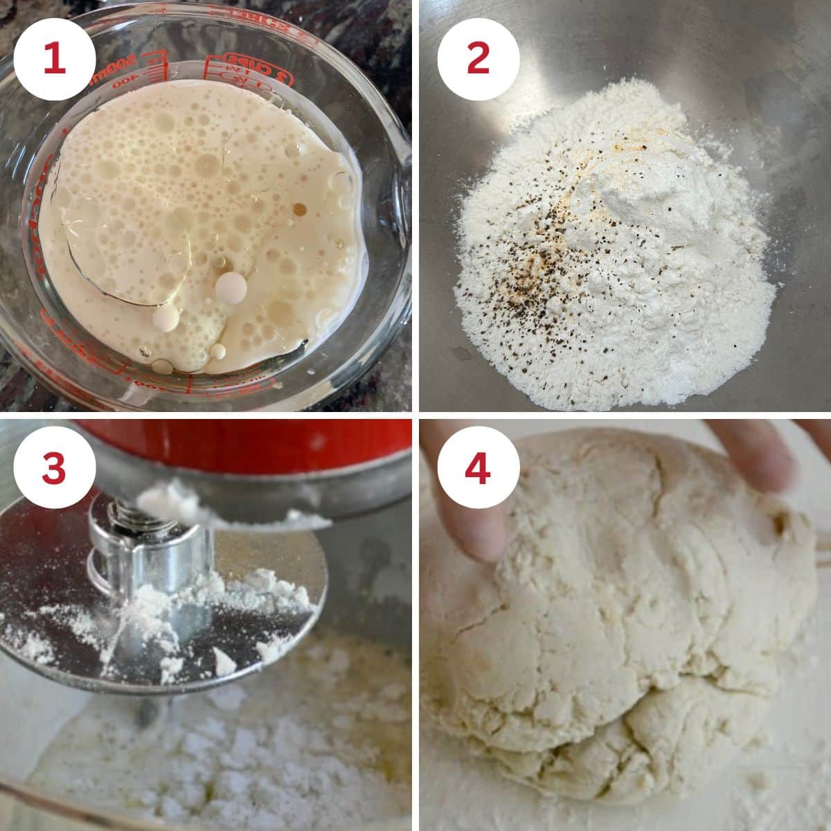 Photos showing making the gluten-free pizza dough.