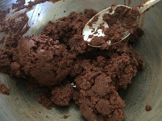 A bowl full of edible chocolate cookie dough.