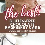 A Pinterest pin image of the gluten free chocolate raspberry cake.
