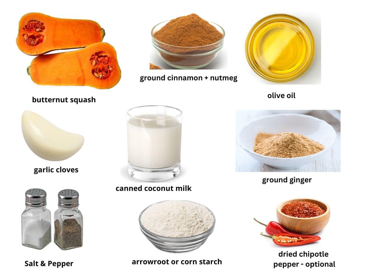 Butternut squash soup ingredient photos.