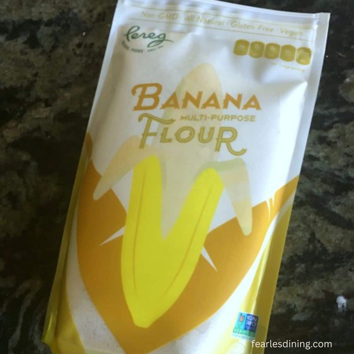 A bag of banana flour I found at the grocery store.