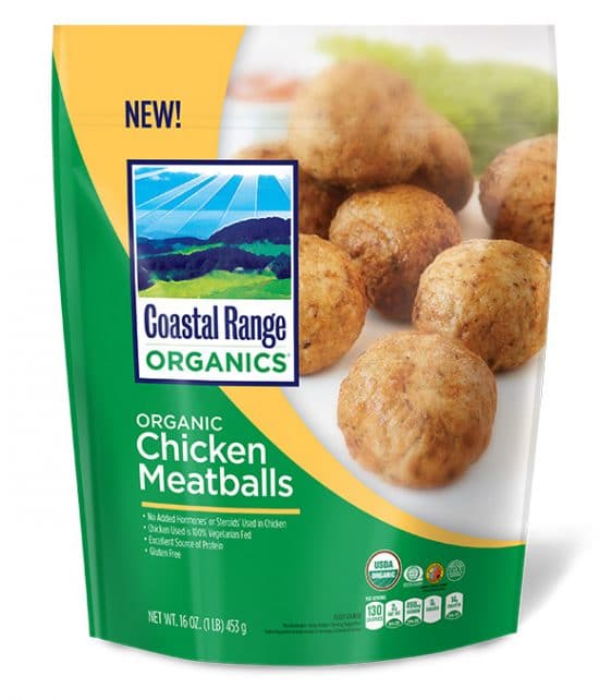 a bag of organic chicken meatballs