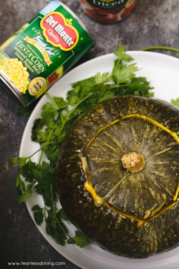 A stuffed kabocha squash for a vegan holiday.