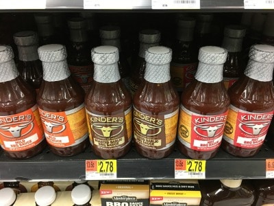 Bottles of Kinder's gluten free barbecue sauce.