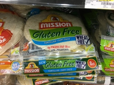 Packages of gluten free tortillas at Walmart.