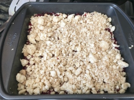 Adding the crumble topping.