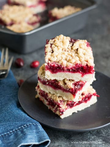 featured image of a stack of gluten free cranberry shortbread bars