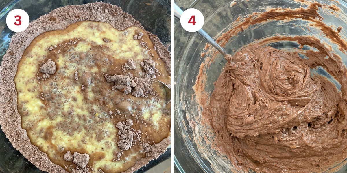 Photos of mixing the wet and dry ingredients and the batter consistency.