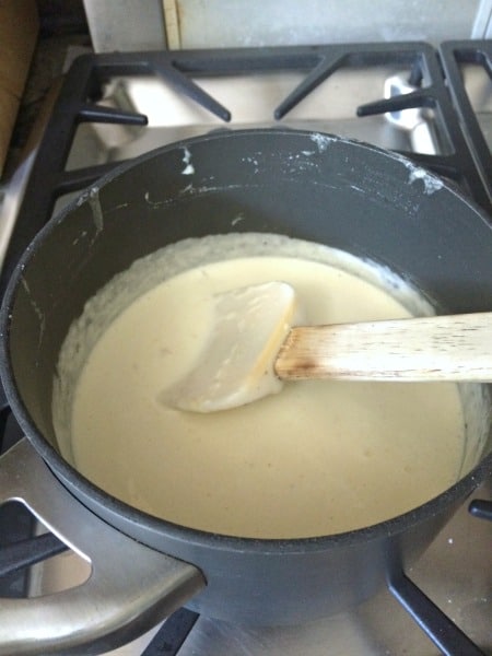 Eggnog cooking over a stove.