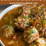 A Pinterest image of the cabbage and meatballs.