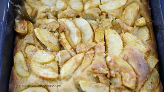 Baked German apple cake sliced.